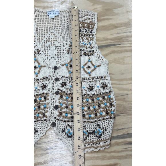 Vtg Ann Tjian For Kenar Open Knit Crochet Vest Medium Petite Boho Festival - Picture 11 of 11